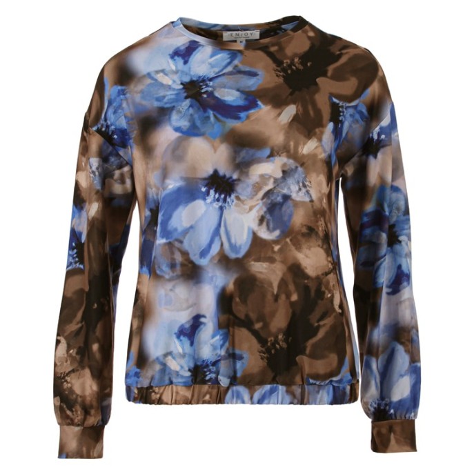 Enjoy Blouson shirt bloemprint Bruin Blauw